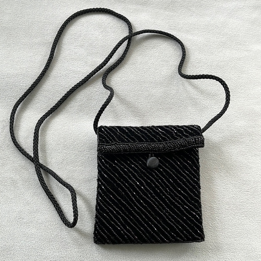Black beaded, small bag, velvet, satin like material. Cute for evening!